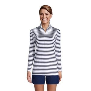 Lands' End Women's Quarter Zip Long Sleeve Tunic Rash Guard Cover-up